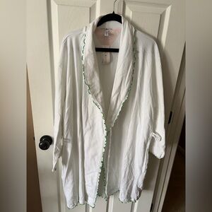 🆕 Tommy Hilfiger Women’s White Robe With Green Scalloped Trim Size L/XL